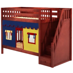 Maxtrix Twin High Bunk Bed With Stairs + Curtain