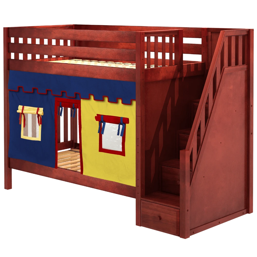 Maxtrix Twin High Bunk Bed With Stairs + Curtain 3 Maxtrix Twin High Bunk Bed With Stairs + Curtain