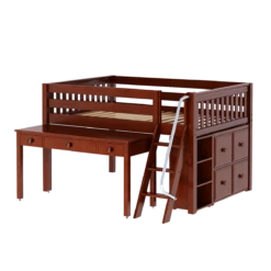 Maxtrix Full Low Loft Bed With Angled Ladder, Storage + Long Desk