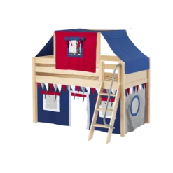 Maxtrix Twin Low Loft Bed With Angled Ladder, Curtain + Top Tent -Babyletto Store YANG44 NP