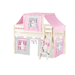 Maxtrix Twin Low Loft Bed With Angled Ladder, Curtain + Top Tent -Babyletto Store YANG57 NS