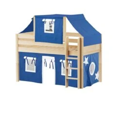 Maxtrix Twin Low Loft Bed With Straight Ladder, Curtain + Top Tent -Babyletto Store YIN 22 NP