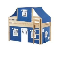 Maxtrix Twin Low Loft Bed With Straight Ladder, Curtain + Top Tent -Babyletto Store YIN 22 NS