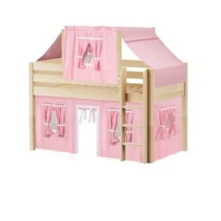 Maxtrix Twin Low Loft Bed With Straight Ladder, Curtain + Top Tent -Babyletto Store YIN 23 NP