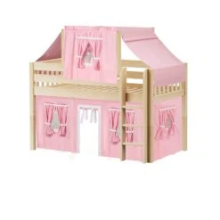 Maxtrix Twin Low Loft Bed With Straight Ladder, Curtain + Top Tent -Babyletto Store YIN 23 NS