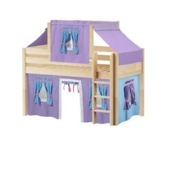 Maxtrix Twin Low Loft Bed With Straight Ladder, Curtain + Top Tent -Babyletto Store YIN 27 NP