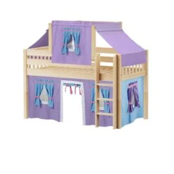 Maxtrix Twin Low Loft Bed With Straight Ladder, Curtain + Top Tent -Babyletto Store YIN 27 NS