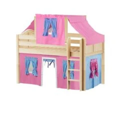 Maxtrix Twin Low Loft Bed With Straight Ladder, Curtain + Top Tent -Babyletto Store YIN 28 NC