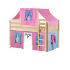 Maxtrix Twin Low Loft Bed With Straight Ladder, Curtain + Top Tent -Babyletto Store YIN 28 NP