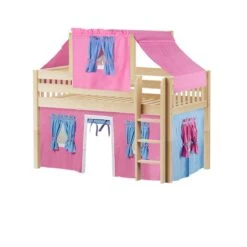 Maxtrix Twin Low Loft Bed With Straight Ladder, Curtain + Top Tent -Babyletto Store YIN 28 NS