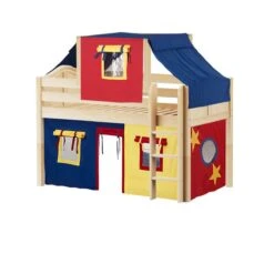 Maxtrix Twin Low Loft Bed With Straight Ladder, Curtain + Top Tent -Babyletto Store YIN 29 NC