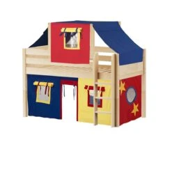 Maxtrix Twin Low Loft Bed With Straight Ladder, Curtain + Top Tent -Babyletto Store YIN 29 NP