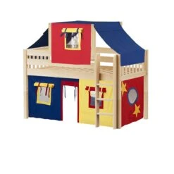 Maxtrix Twin Low Loft Bed With Straight Ladder, Curtain + Top Tent -Babyletto Store YIN 29 NS