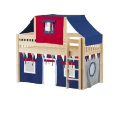 Maxtrix Twin Low Loft Bed With Straight Ladder, Curtain + Top Tent -Babyletto Store YIN 44 NS