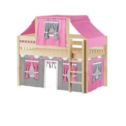 Maxtrix Twin Low Loft Bed With Straight Ladder, Curtain + Top Tent -Babyletto Store YIN 57 NS
