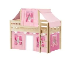 Maxtrix Twin Low Loft Bed With Straight Ladder, Curtain + Top Tent -Babyletto Store YIN 64 NS
